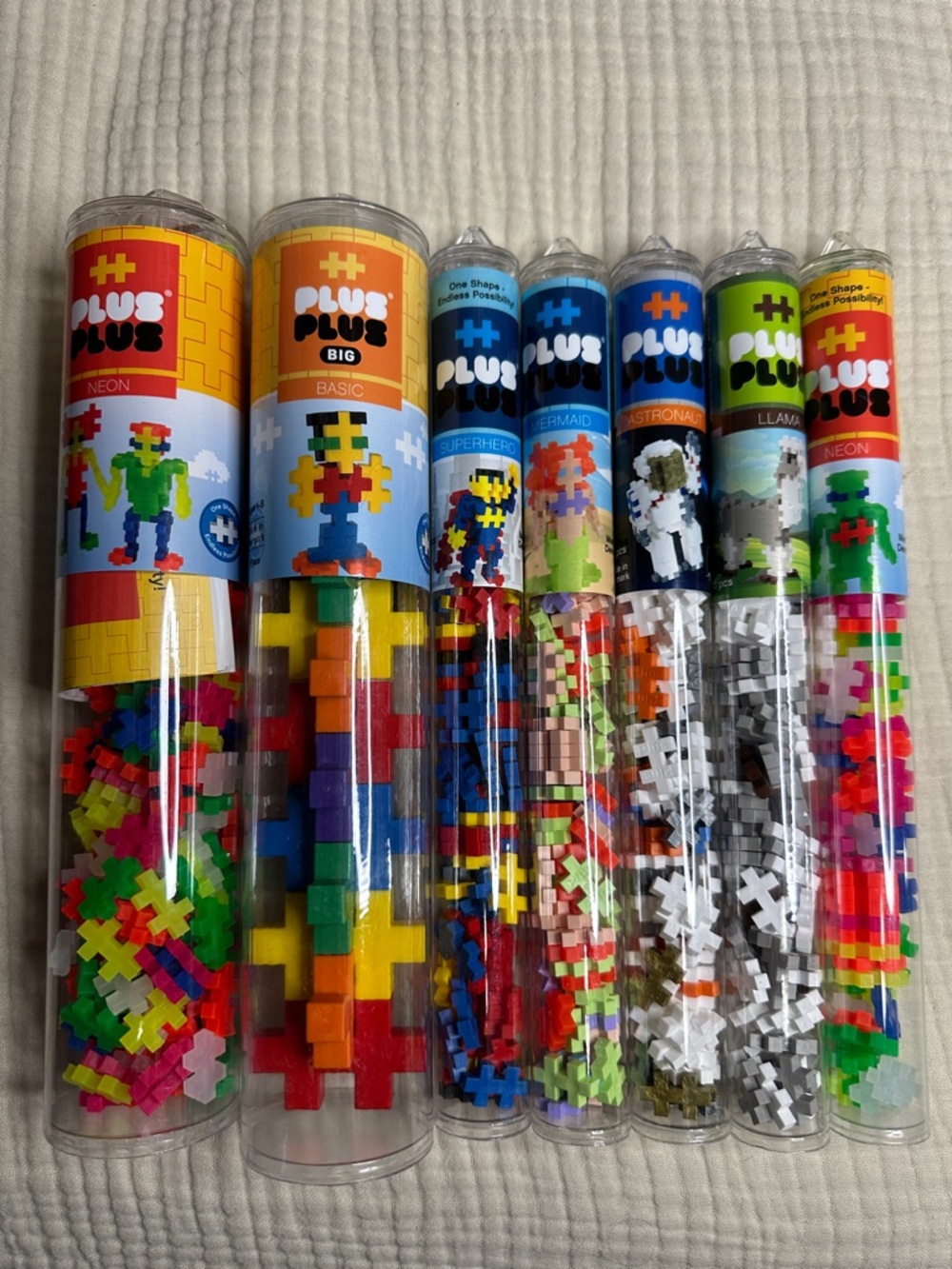 Plus Plus Big Creative Construction Tubes - Mixed Neon & Classic Colors